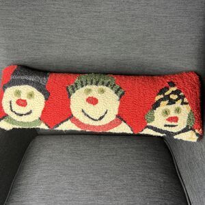 Pier 1 One Hooked Snowman Family Lumbar  Pillow Winter Holiday Christmas 8"×24"